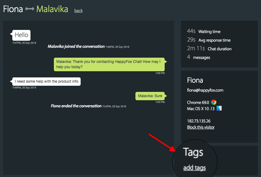 How to add tags HappyFox Chat